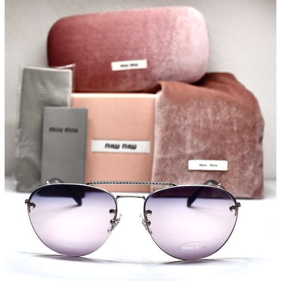 MIU MIU SMU54U 1BC-157 SILVER CRYSTAL BROW BAR BLUE/PINK AVIATOR